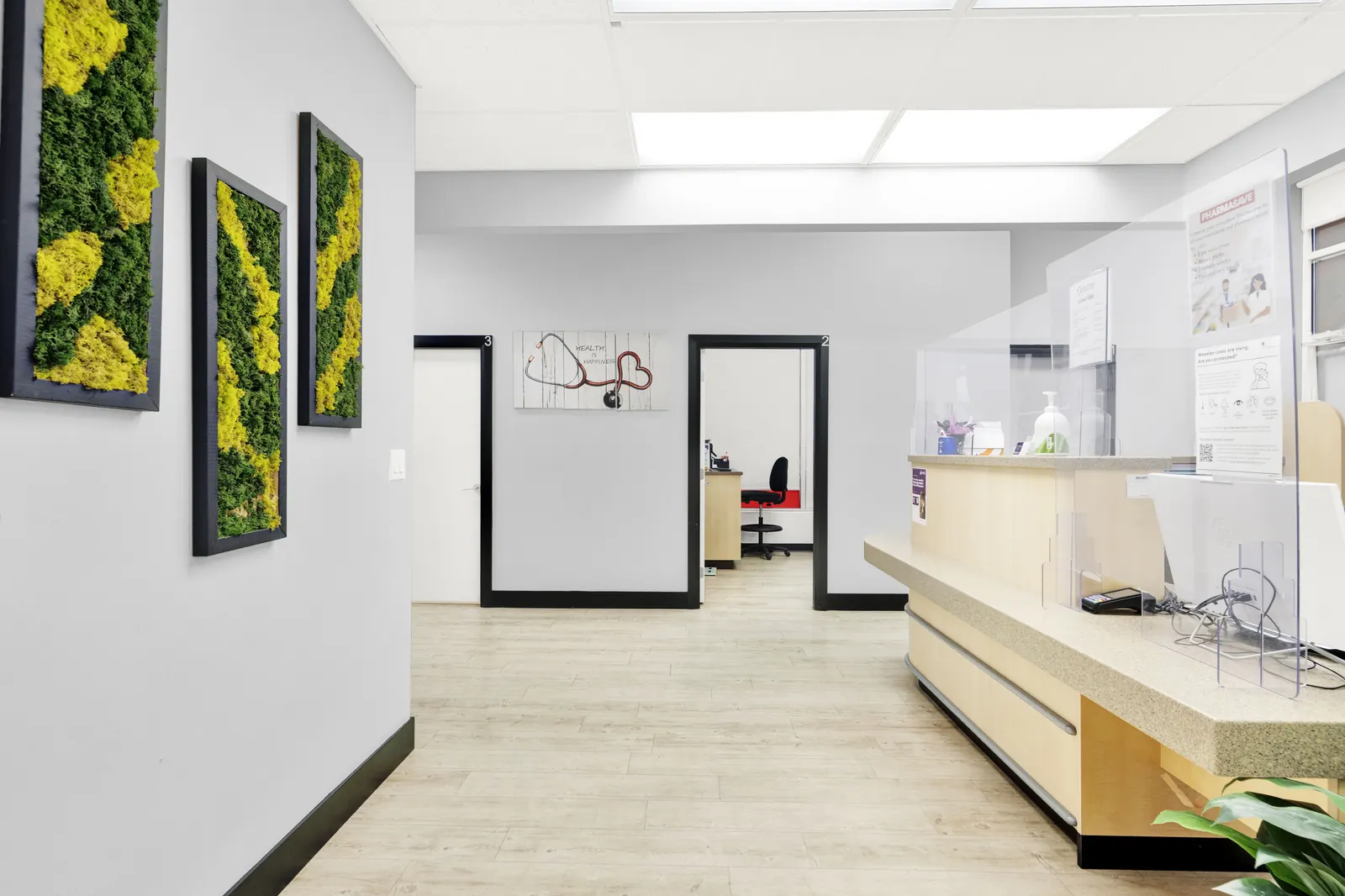 Reception and hallway to the exam rooms